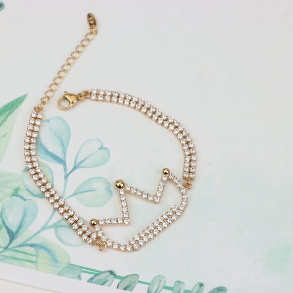 Rose Gold Crown Bracelet with Crystals, XPBL0680 - Picture 2 of 11